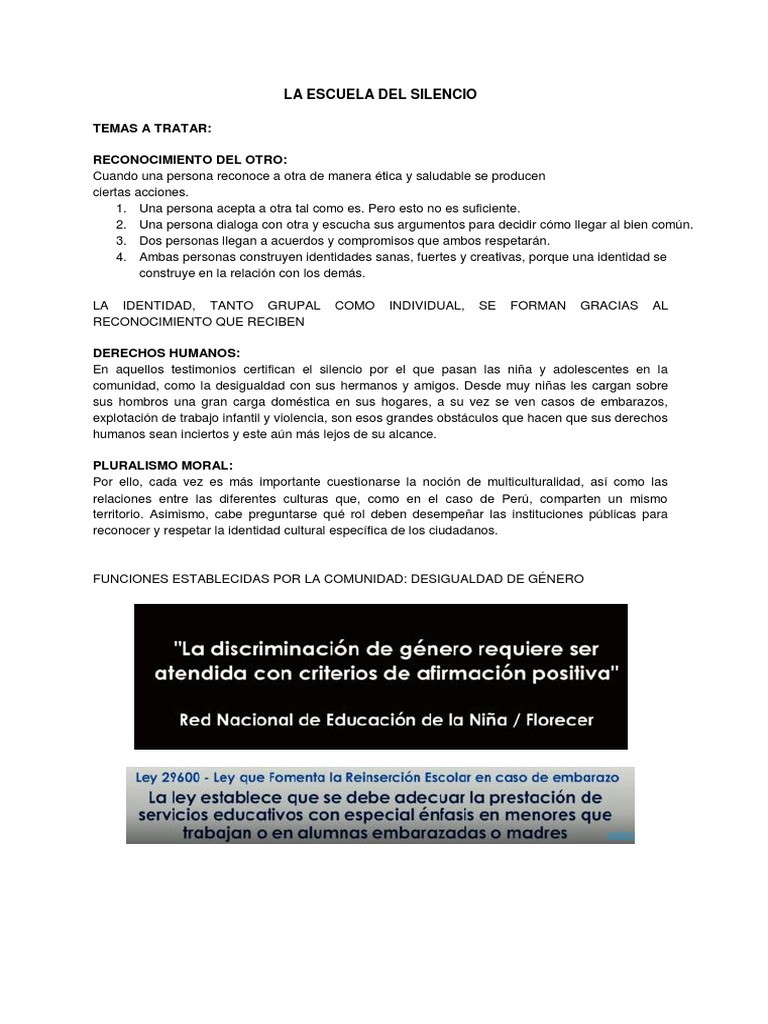 La Escuela Del Silencio Pdf Desigualdad Social Discriminación Y