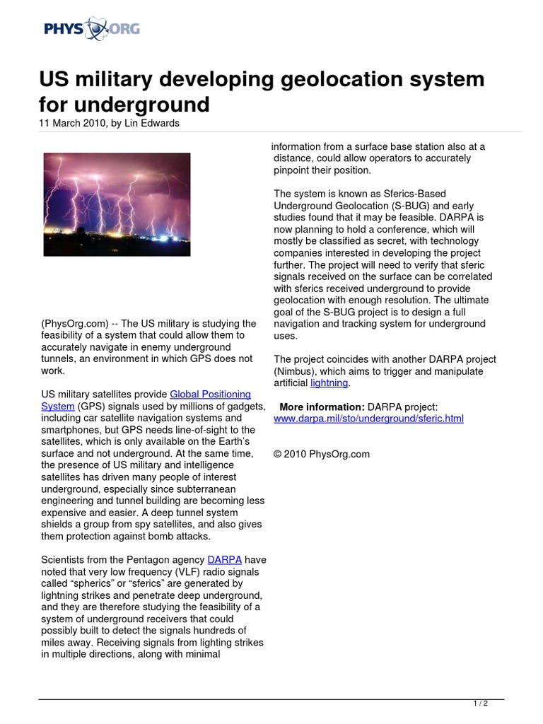 US Military Developing Geolocation System For Underground: Global ...