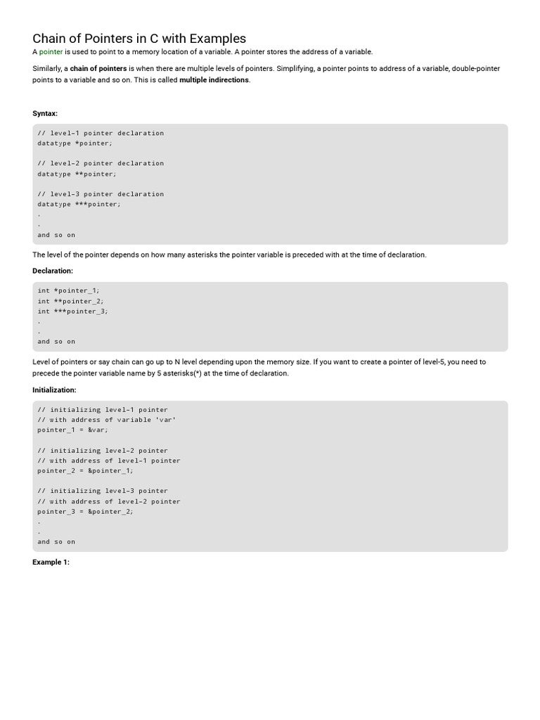 Chain of Pointers in C With Examples | PDF | Pointer (Computer ...