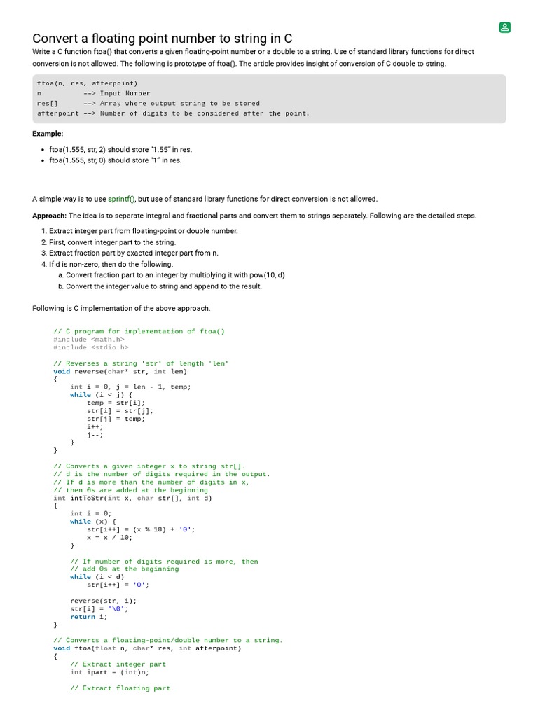 Convert A Floating Point Number To String in C | PDF | Integer ...