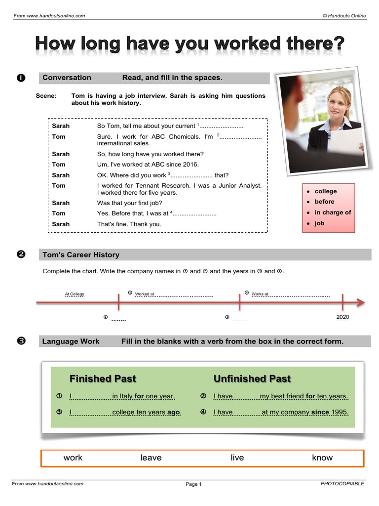 Conversation Read, and Fill in The Spaces.: Finished Past Unfinished ...
