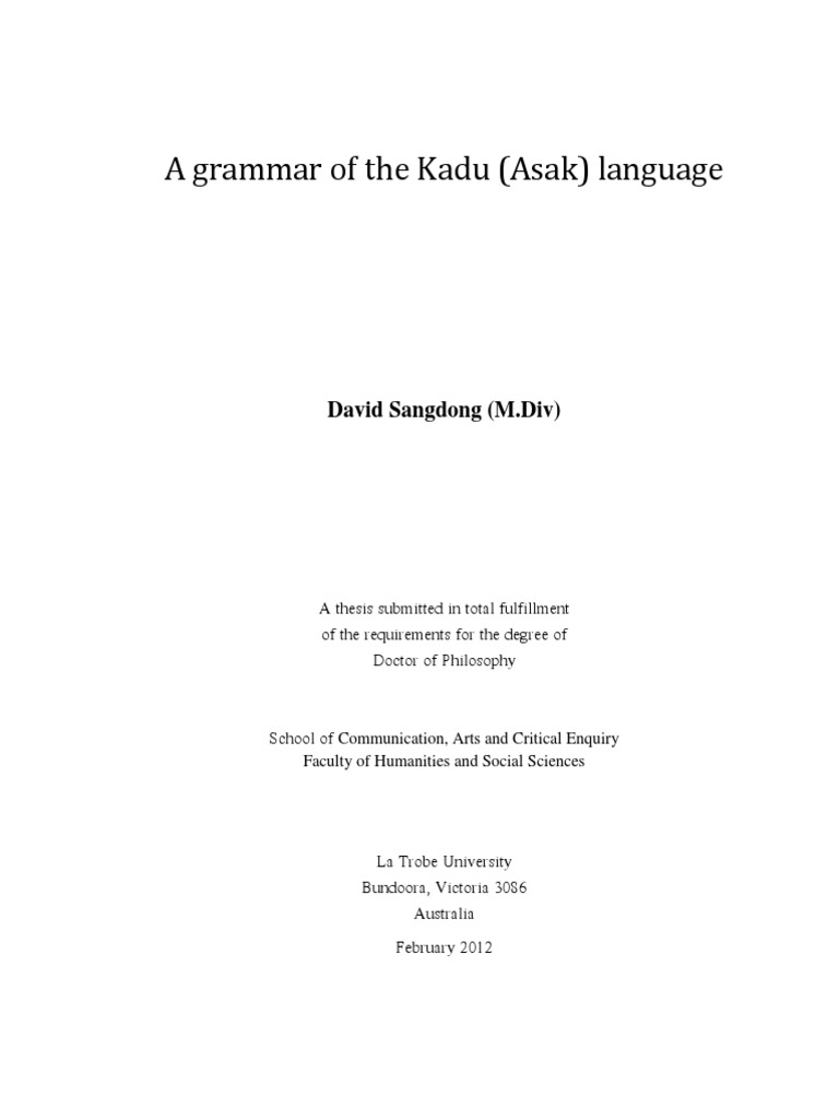 A Grammar Of The Kadu Asak Language Clause Tone Linguistics