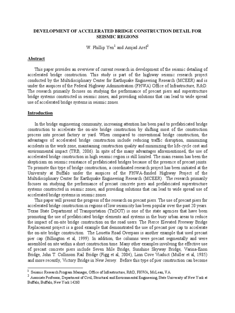 Development of Accelerated Bridge Construction Detail For Seismic ...