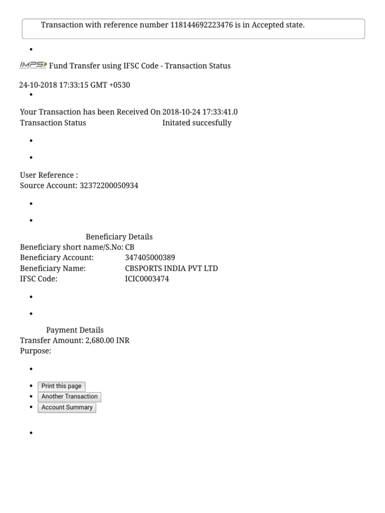 Fund Transfer Status via IFSC Code | PDF | Finance & Money Management | Law