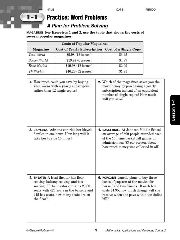 Practice: Word Problems: A Plan For Problem Solving | PDF | Teaching ...