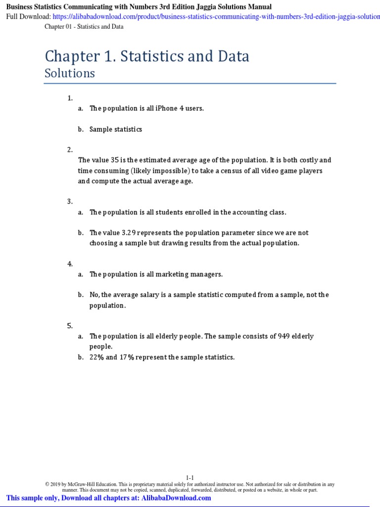 Chapter 1. Statistics and Data: Solutions | PDF | Level Of Measurement ...