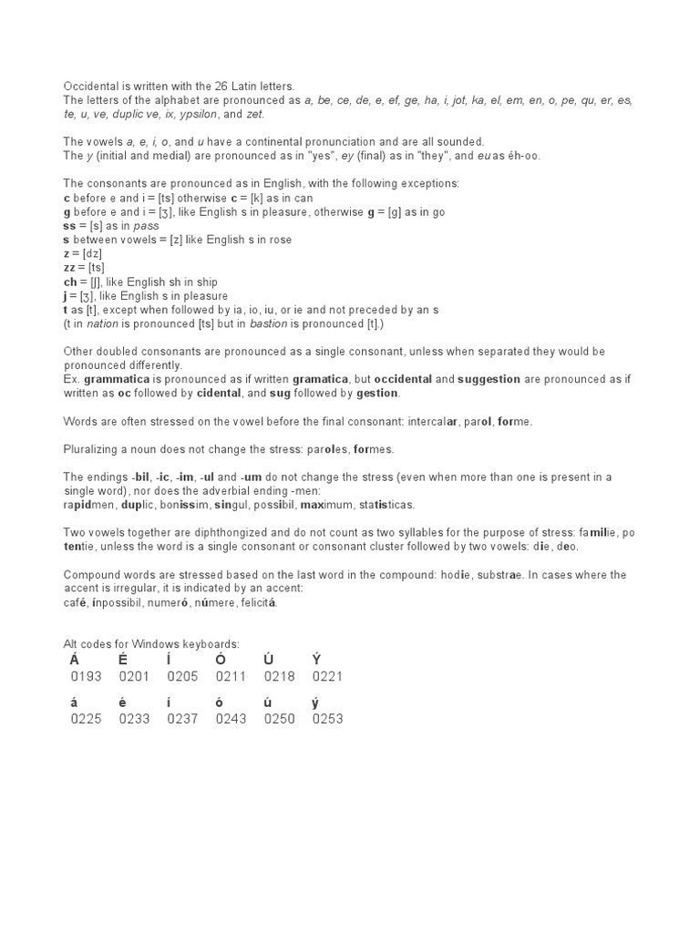 Occidental Grammar 0101 Docx Perfect Grammar Stress Linguistics