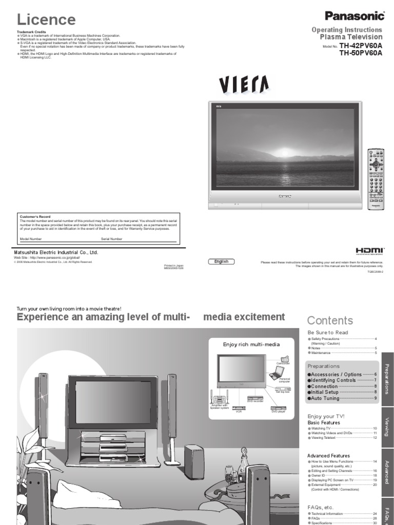 Tele Panasonic TH-42PA50E - Photo, audio & vidéo