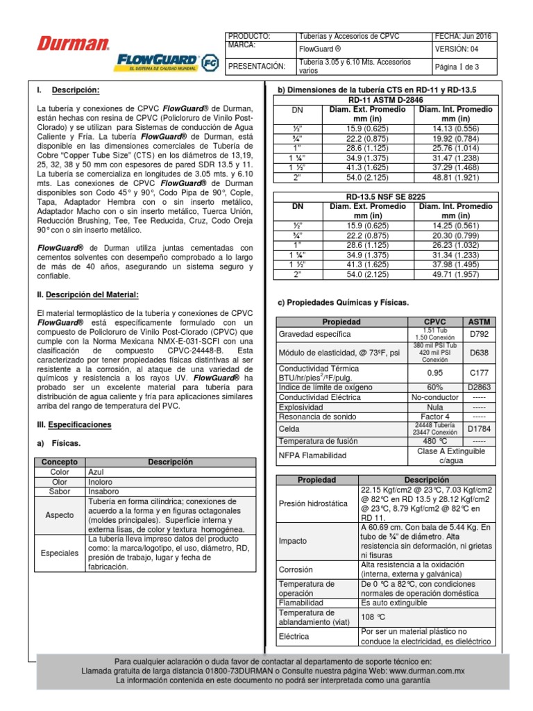 Ficha Tecnica Flow Guard PDF PDF Tubería (transporte de fluidos