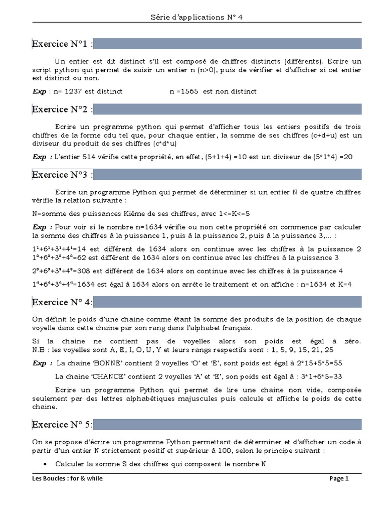 Exercices Python sur les entiers | PDF | Entier naturel | Somme ...