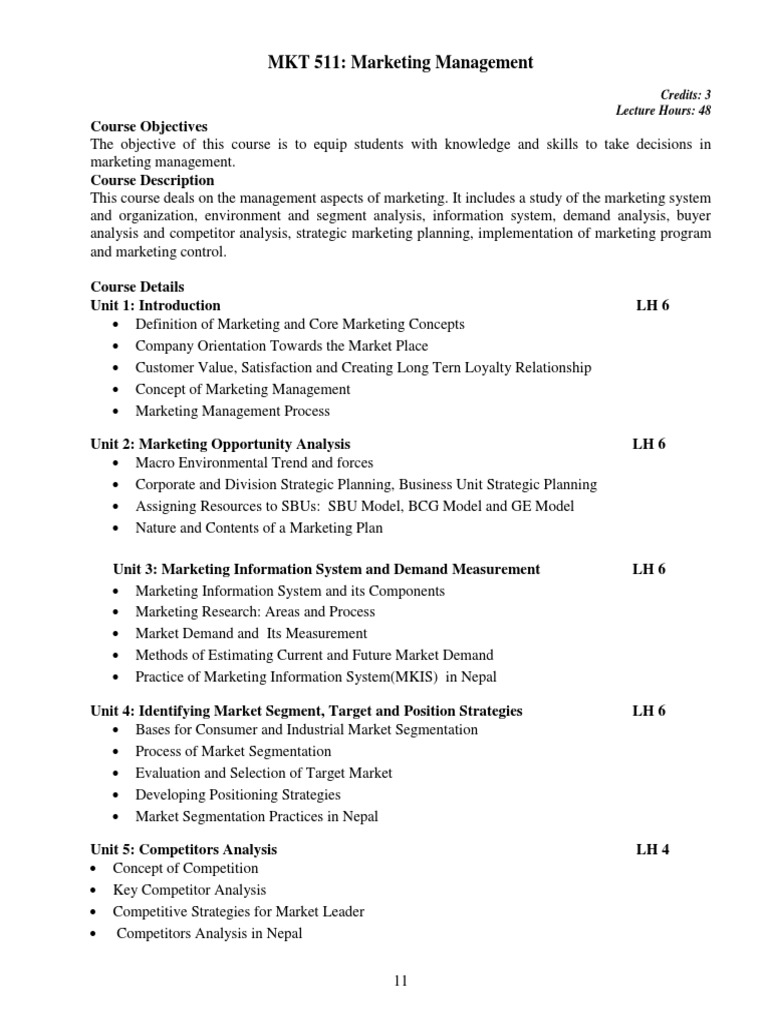 Marketing Management Course Syllabus | PDF | Marketing | Market ...