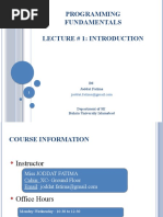 Programming Fundamentals Lecture # 1: Introduction: BS Joddat Fatima