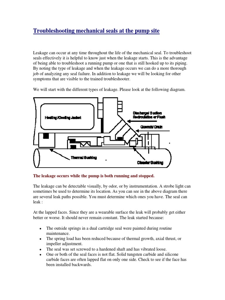 Troubleshooting Mechanical Seals at The Pump Site PDF Leak Pump