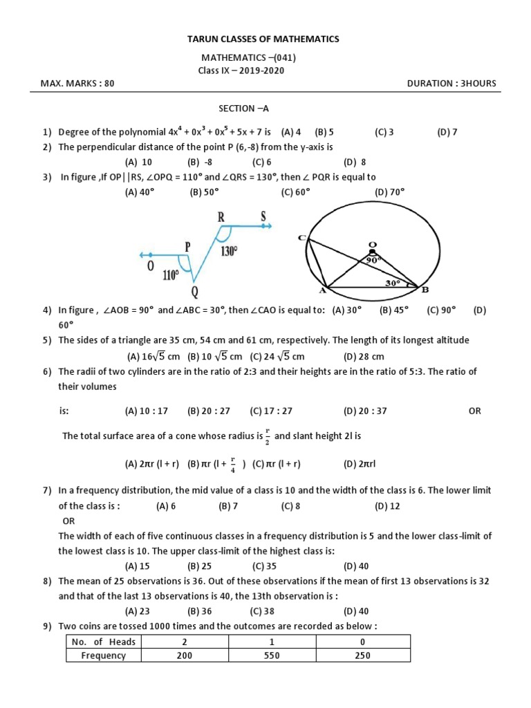Class IX Mathematics Exam Paper | PDF | Triangle | Elementary Geometry