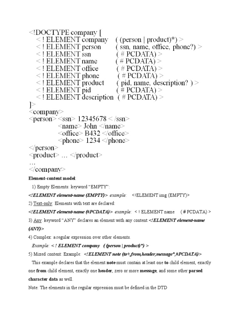 Element-Content Model:: Example | PDF | Xml | Data Model