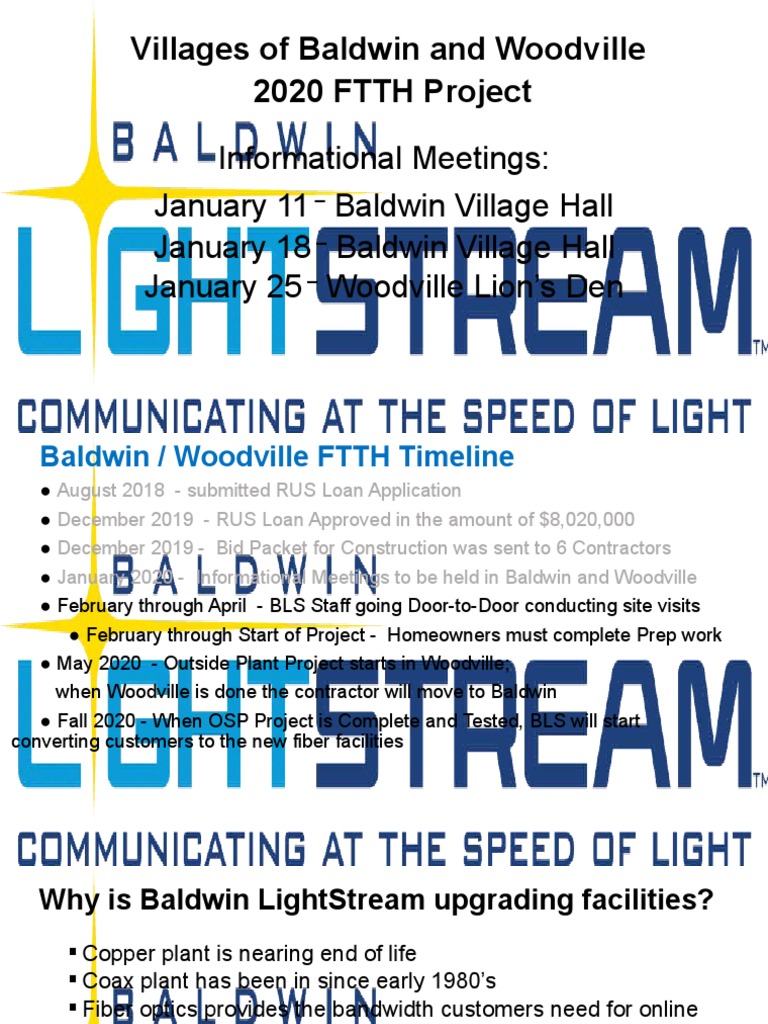 Villages of Baldwin and Woodville 2020 FTTH Project PDF Fiber To