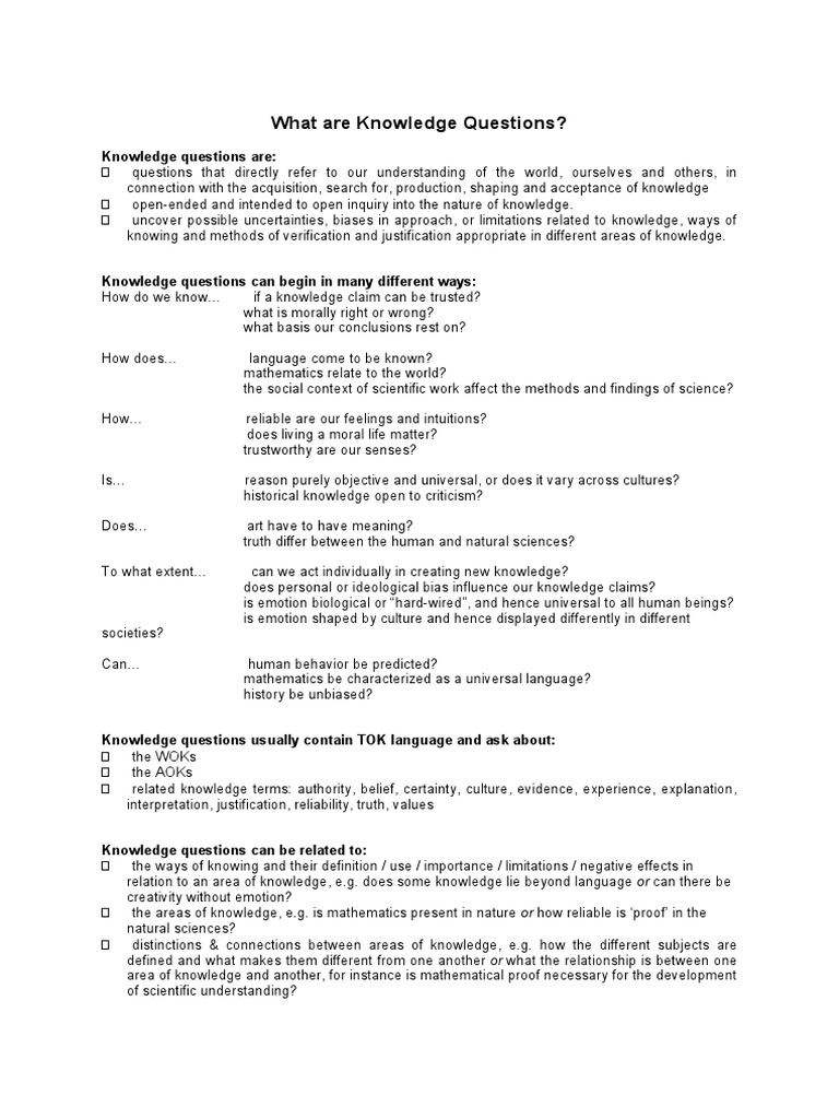 What Are Knowledge Questions and Others | PDF | Knowledge | Theory