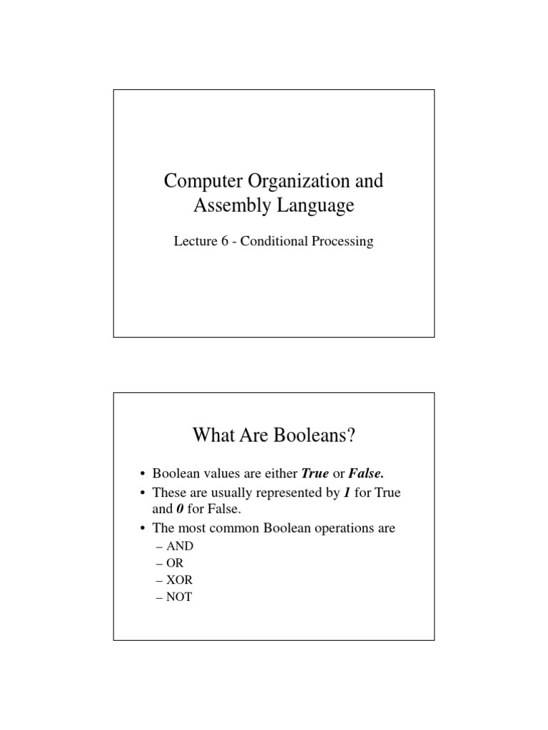 Computer Organization and Assembly Language: Lecture 6 - Conditional ...