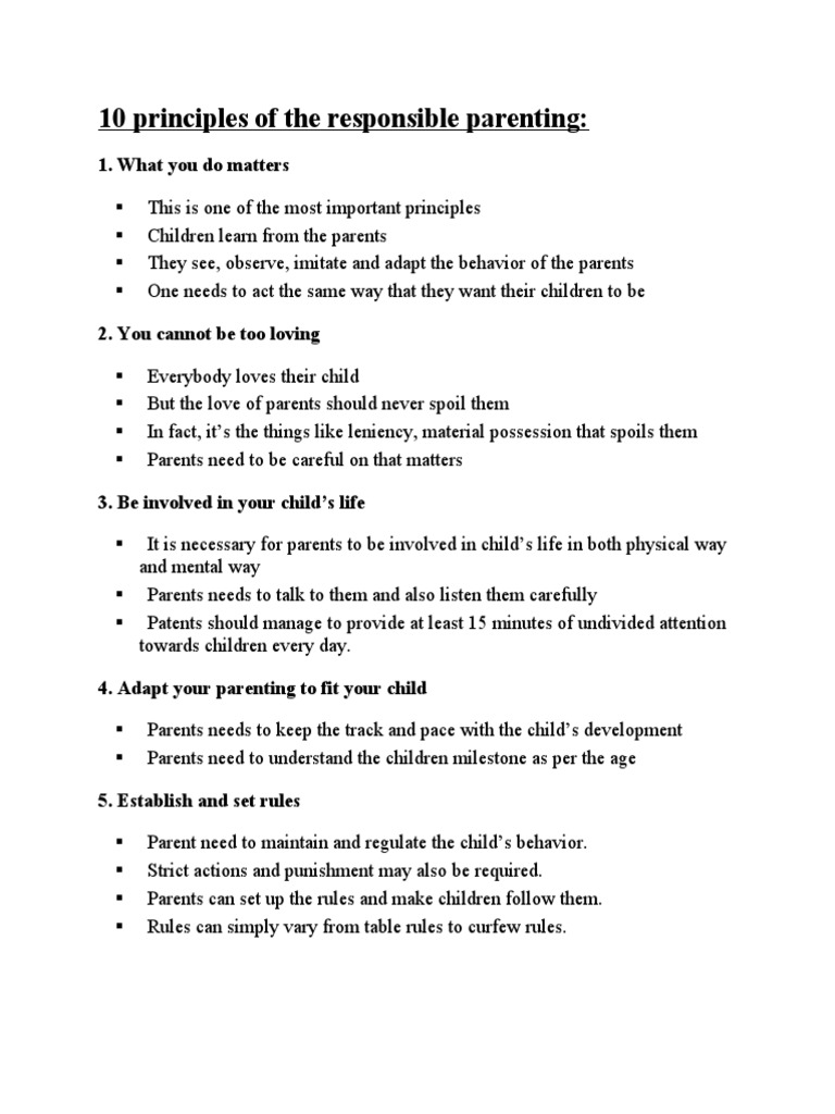 Principles of Responsible Parenting | PDF | Parenting | Relationships