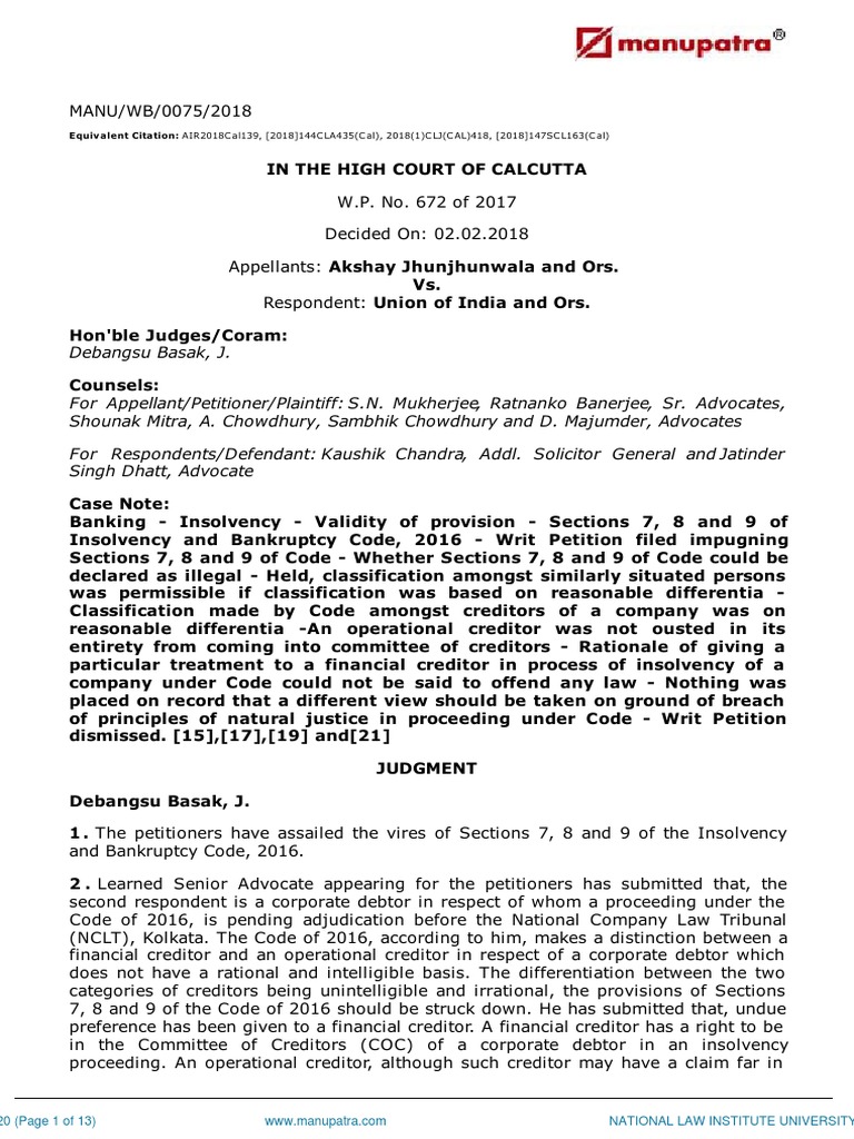 Bankruptcy Code Sections Upheld PDF Bankruptcy Financial Transaction