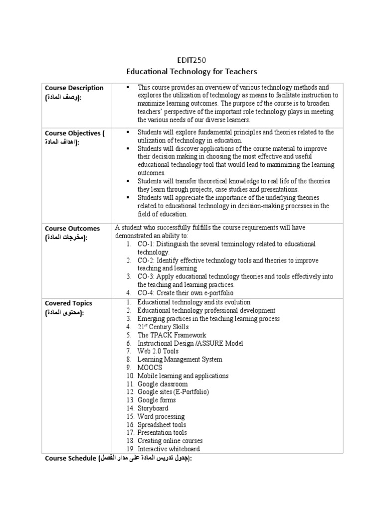 Educational Technology for Teachers Course | PDF | Educational ...