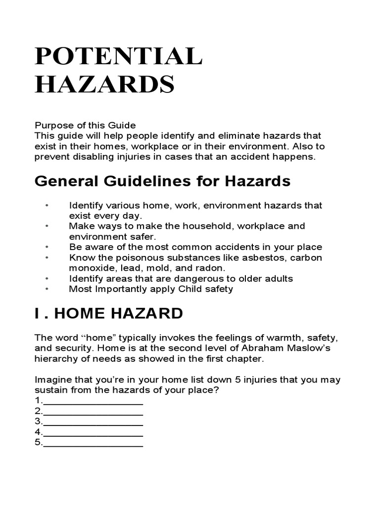 Chapter 2 Potential Home Hazard PDF Hazards Laboratories