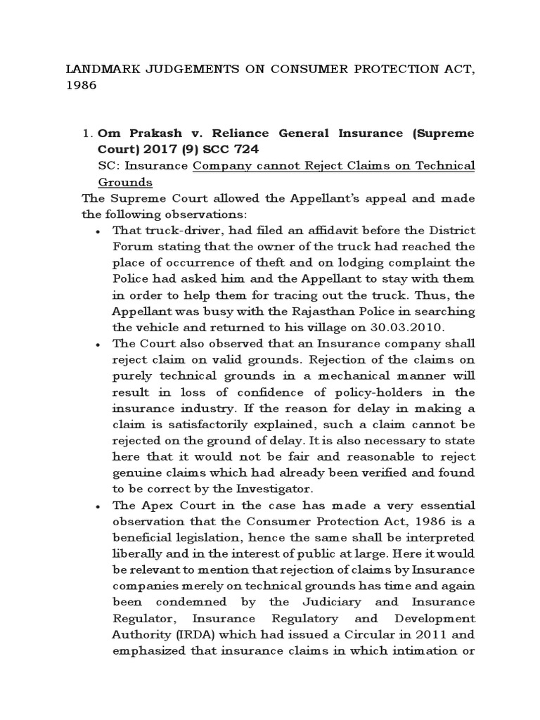 Landmark Judgments on Consumer Protection | PDF | Supreme Court Of ...