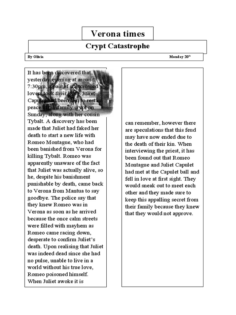 Romeo and Juliet Newspaper PDF