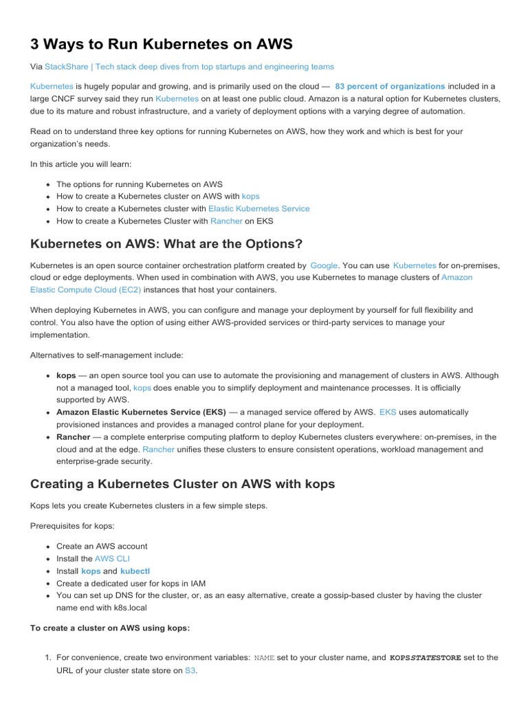 Running Kubernetes on AWS: 3 Methods | PDF | Amazon Web Services ...