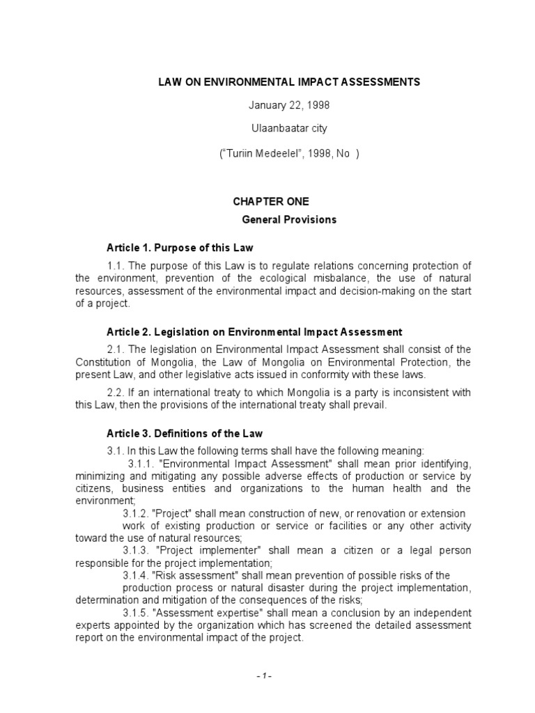 Law On Environmental Impact Assessments PDF Environmental