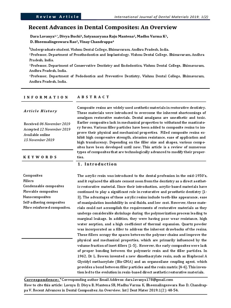 Recent Advances in Composites PDF | PDF | Dental Composite | Dental ...