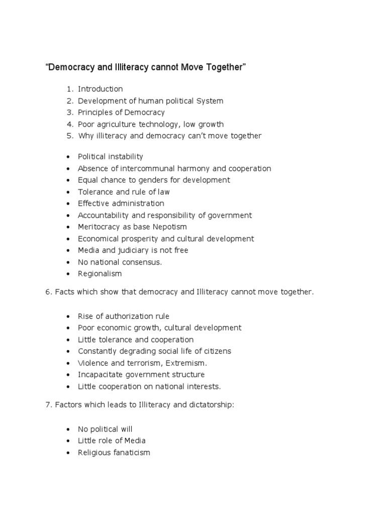 democracy and illiteracy cannot move together essay pdf