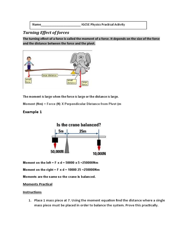 force a distance In Forces Worksheet 1 Answer Key