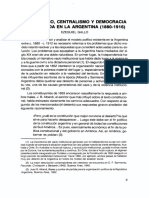 Liberalismo, Centralismo Y Democracia Restringida en La Argentina (1880-1916)