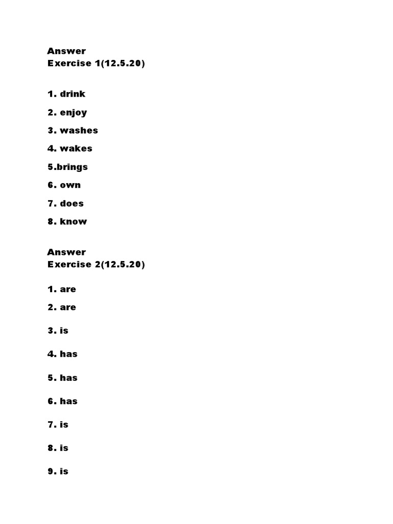 English Verb Exercises Answers | PDF | Wellness