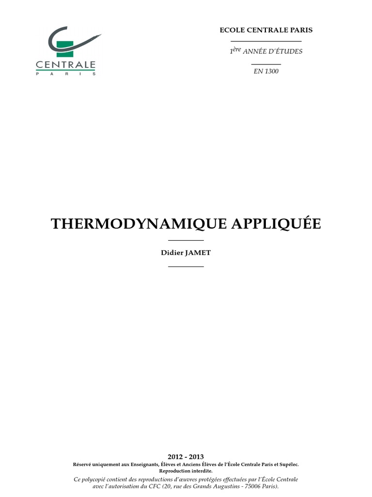 Cours ECP Thermo 2013 PDF | PDF | Entropie | Pression