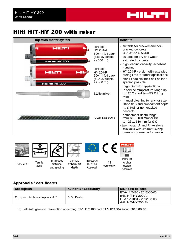 Hilti HIT-HY 200 Injection Mortar Guide | PDF | Strength Of Materials ...