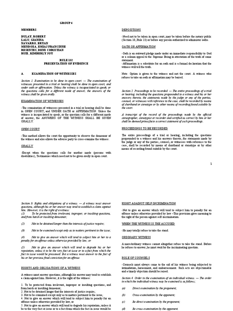Rule 132 - Group6 | PDF | Witness Impeachment | Witness
