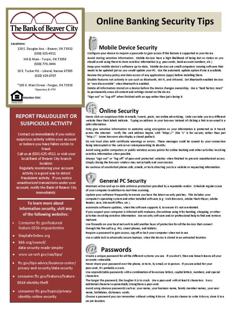 Online Banking Security Tips | PDF | Password | Mobile App
