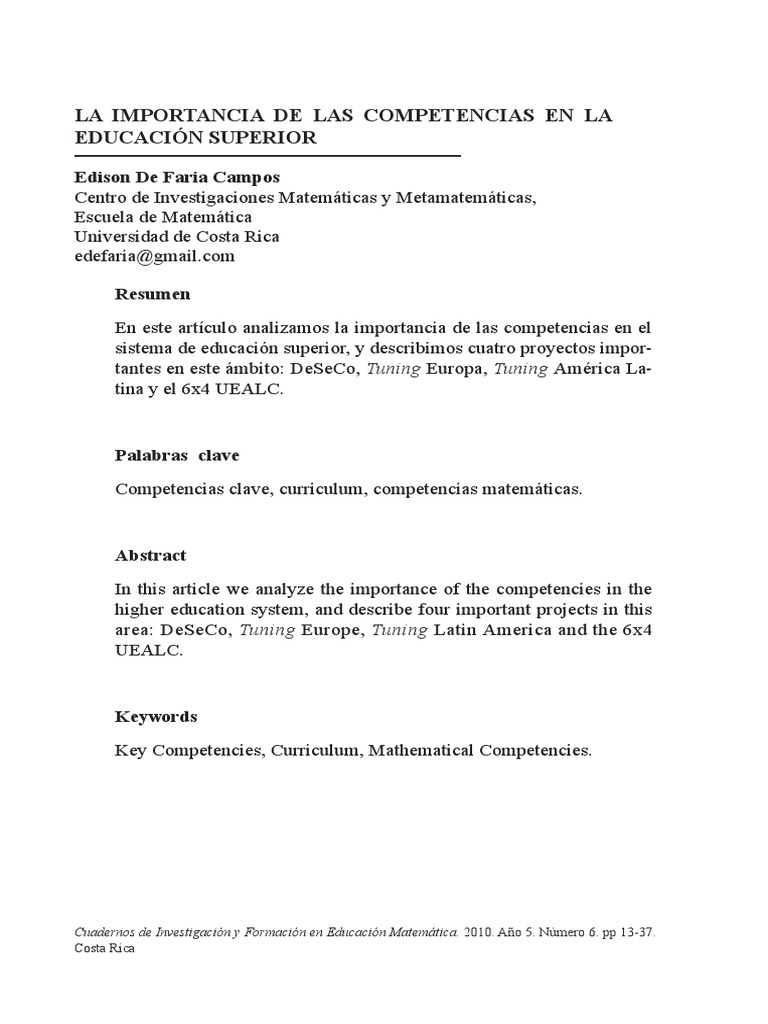 Competencias en Educación Superior | PDF | Enseñanza de matemática ...