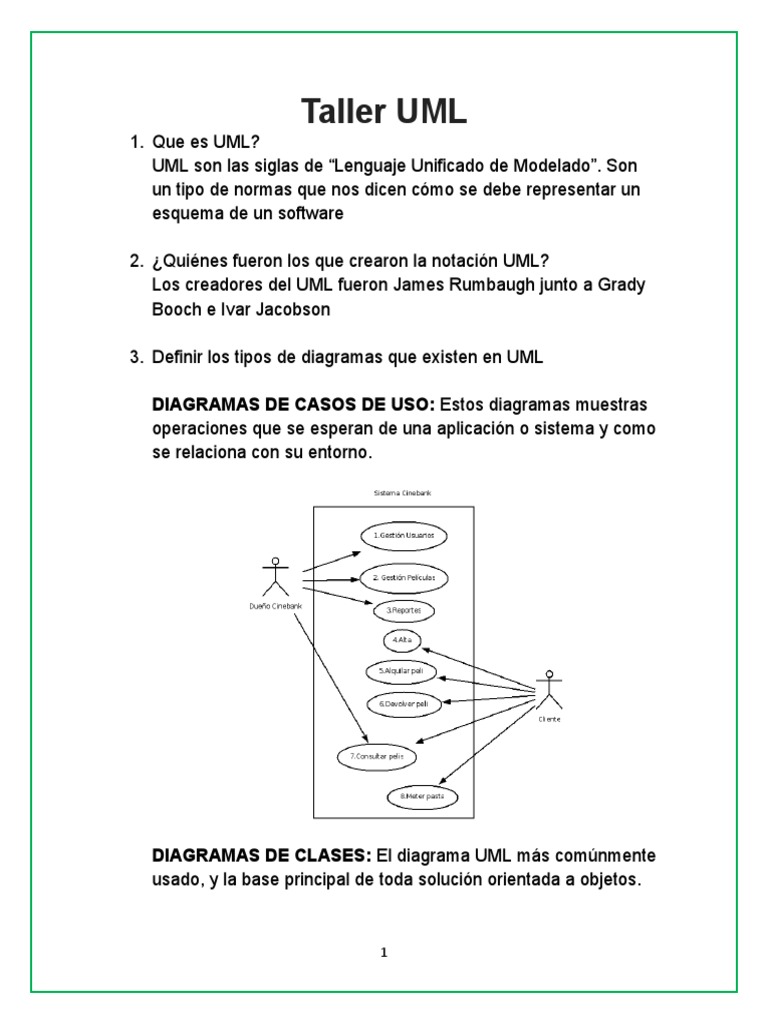 Taller de Diagramas UML y Casos de Uso | PDF | Lenguaje de modelado ...