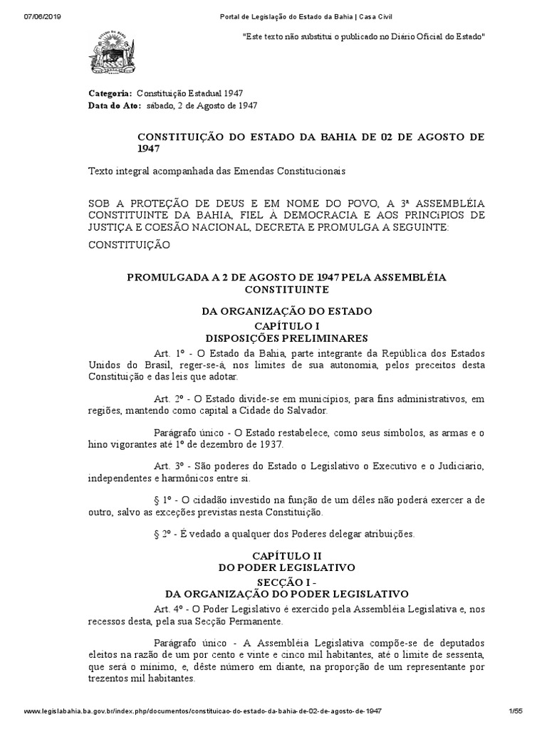 Constituição Do Estado Da Bahia | PDF | Emenda Constitucional | Eleições