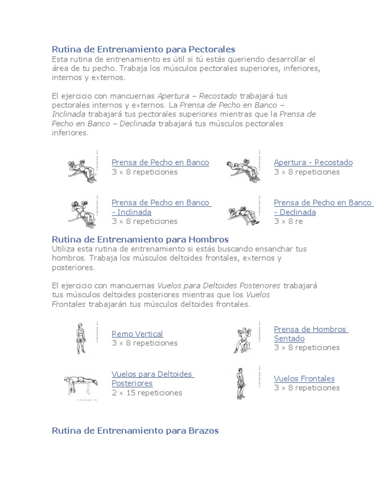 Rutina de Ejercicios para Pectorales | PDF | Ejercicio físico | Sistema ...