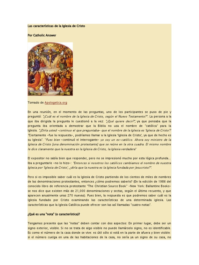 Características de la Iglesia de Cristo | PDF | Iglesia Católica ...