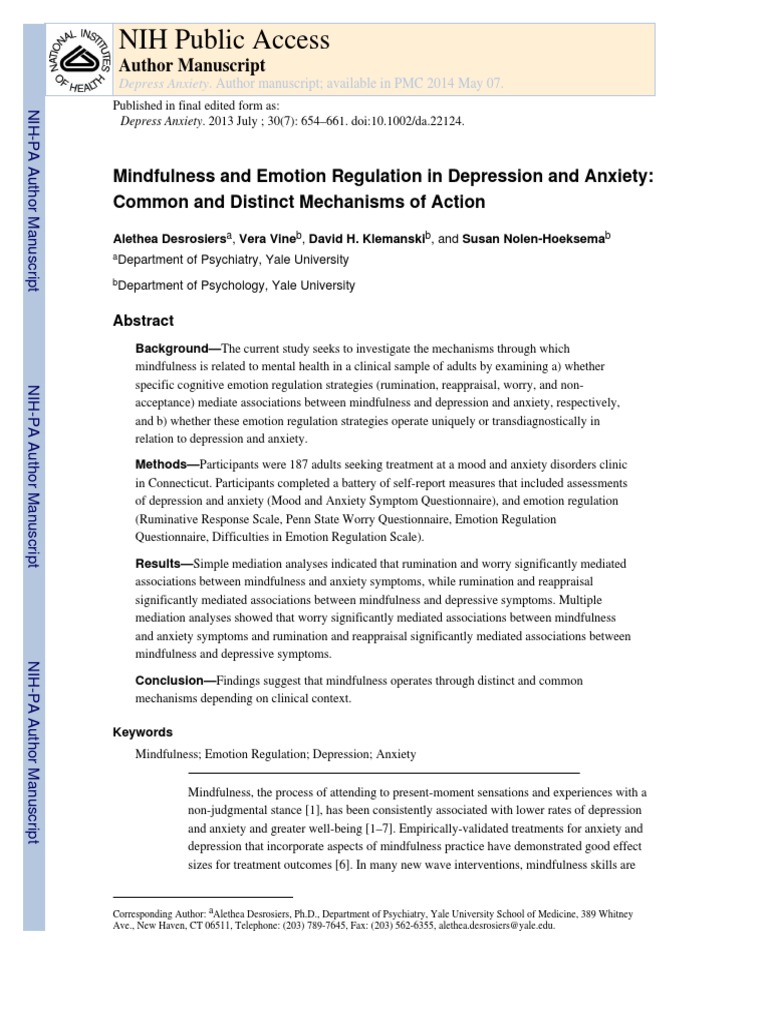 Mindfulness, Emotion Regulation, and Anxiety | PDF | Mindfulness ...