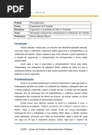 TEMA 1 INTRODUÇÃO À ERGONOMIA ANTROPOMETRIA E AMBIENTES DE TRABALHO