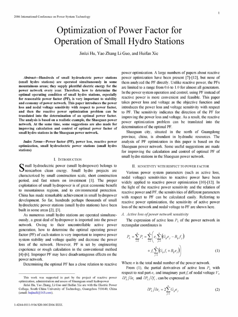 Optimization of Power Factor For Operation of Small Hydro Station | PDF ...