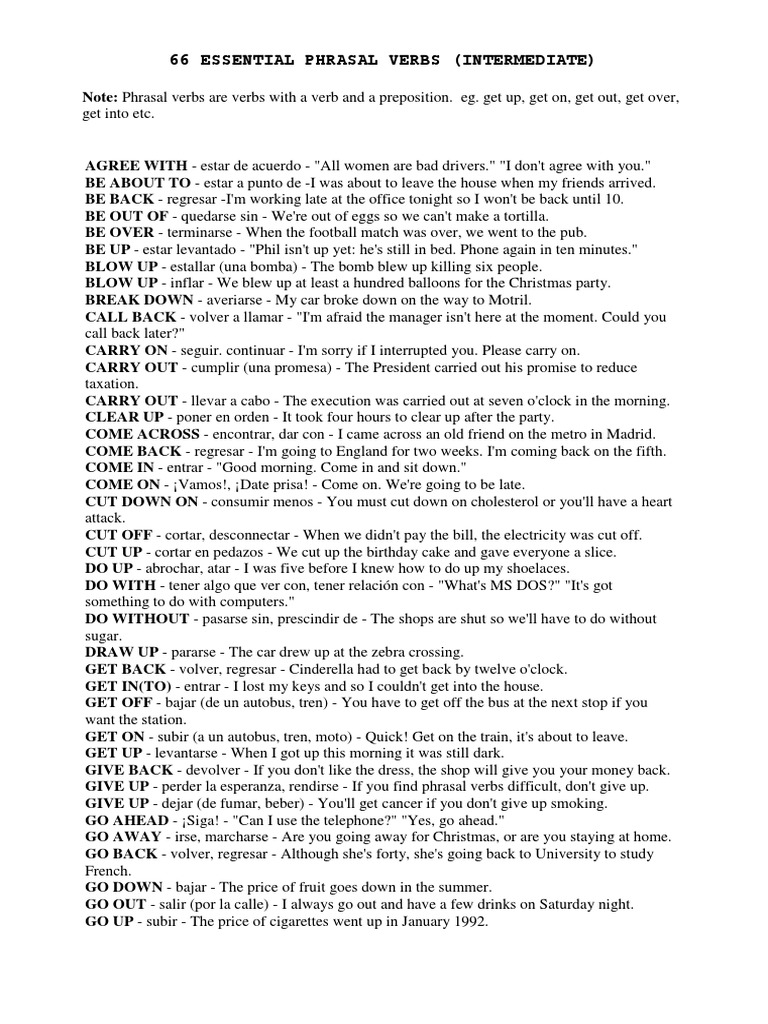 66 Essential Phrasal Verbs Pdf Language Arts Discipline Art