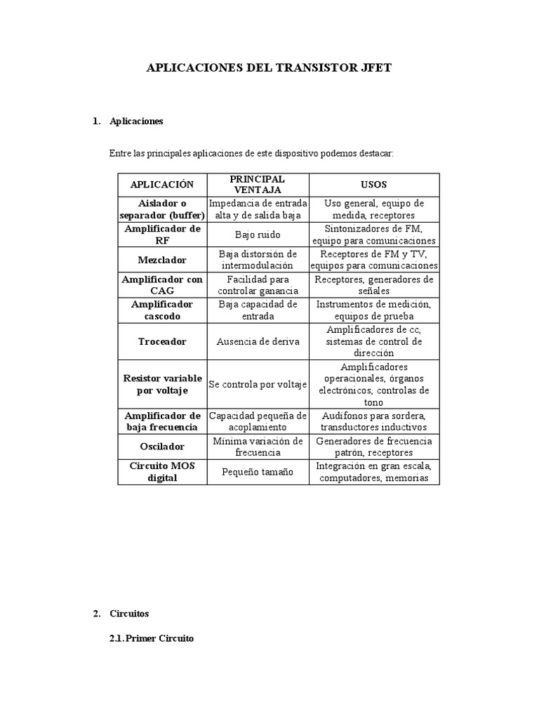 Aplicaciones Del Transistor Jfet PDF Transistor Bienes manufacturados