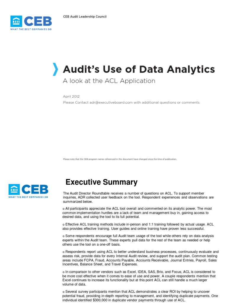 Audit S Use Of Data Analytics Acl Pdf Audit Data Analysis